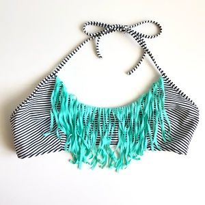 Fringe halter bikini top